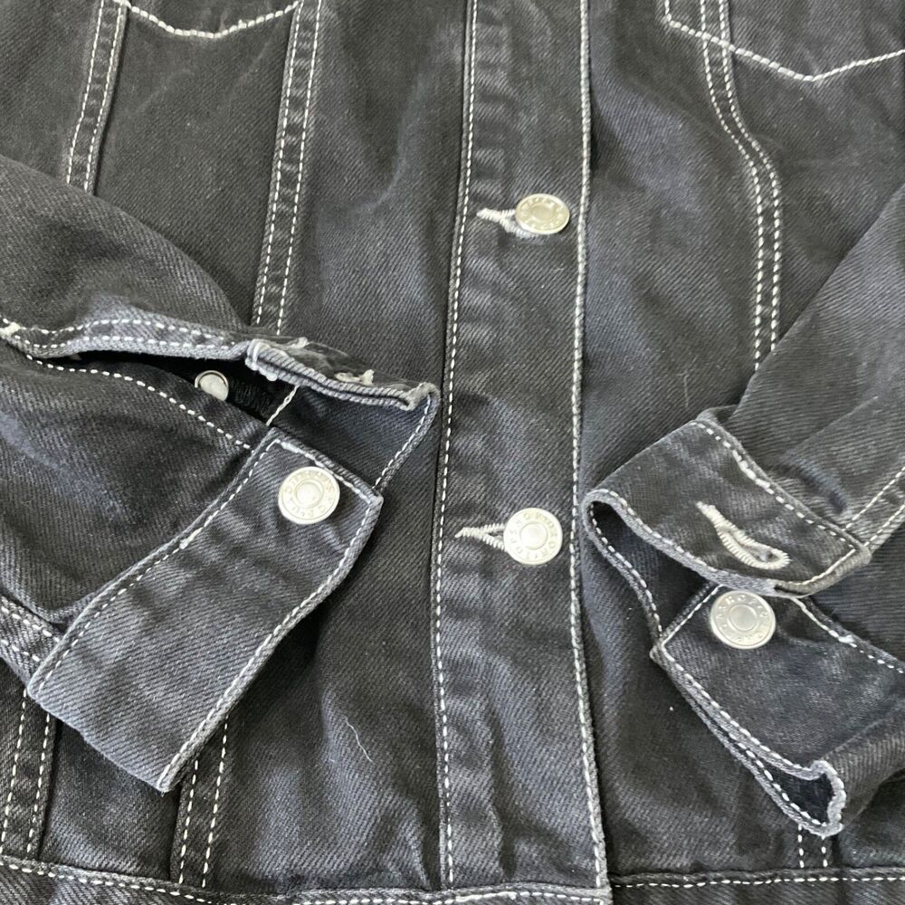 Topshop Moto Denim Jacket Lace Up Details Pockets wms. Size 12 Black Lace detail - Picture 14 of 15